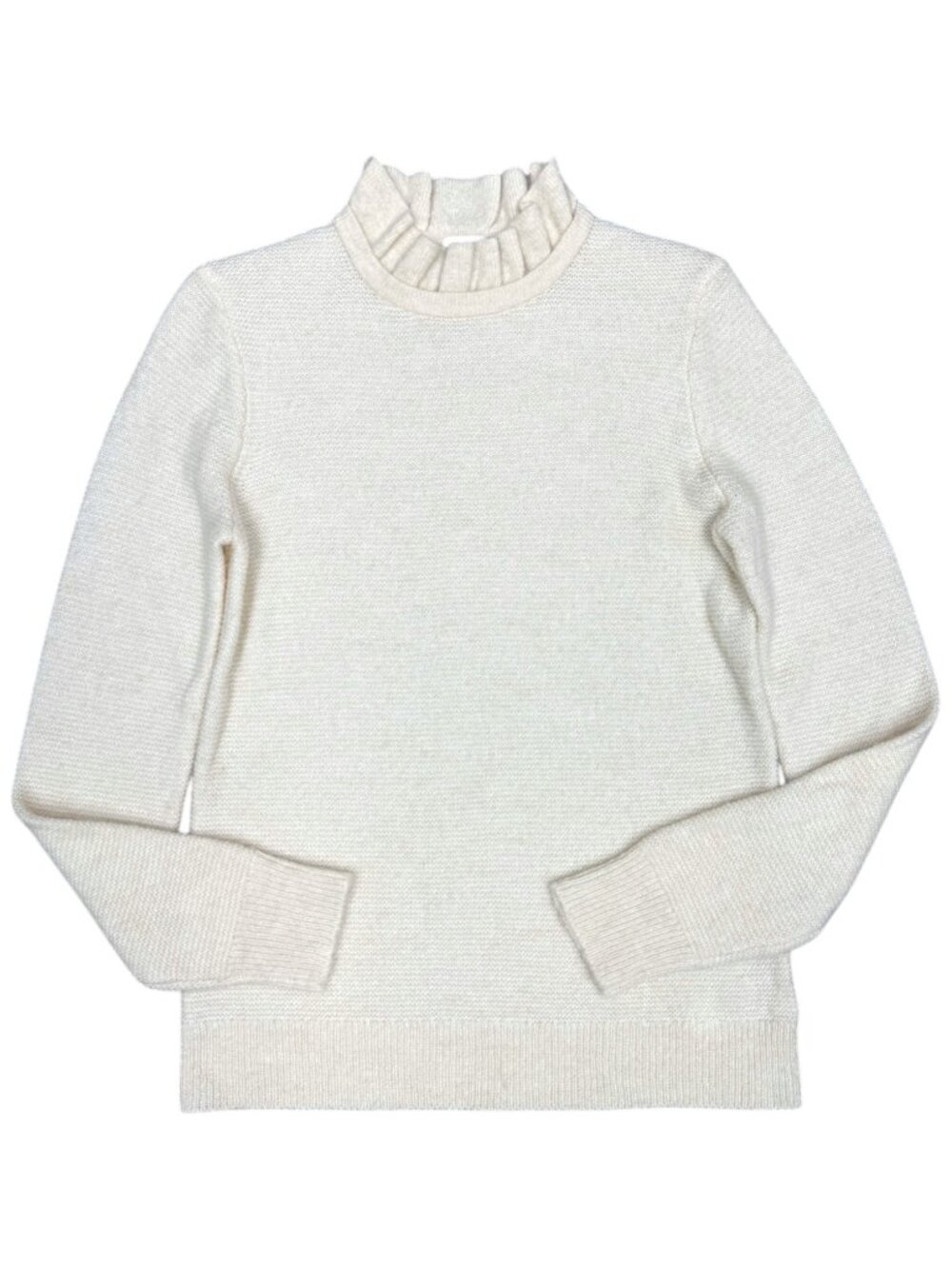 J. CREW Women's EUC Ruffleneck Alpaca Bld. Pullover Sweater Cream AT815 | Size M - Picture 3 of 9